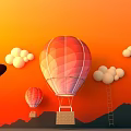 Scenic Photo Check in Spot With Hot Air Balloons Orange Sky Clouds And Mountains