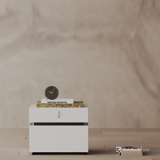 White Nightstand With Stack Of Books Table Clock And Decorative Items 3d model
