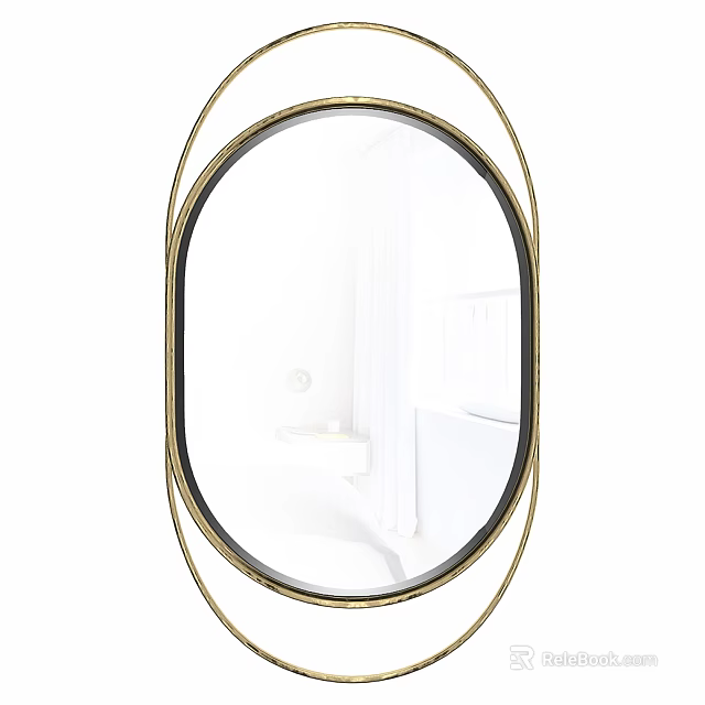 Stylish Oval Mirror With Brass Frame Enhancing Modern Bathroom Decor 3d model