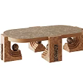 Artistic Retro Coffee Table With Marble Top And Burl Wood Base For Luxury Living Room