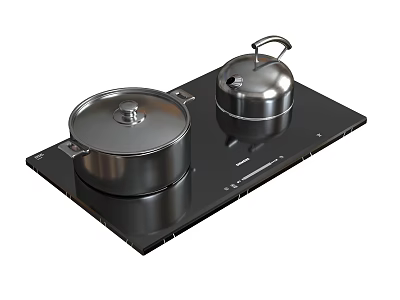 Modern Induction Cooktop with Black Surface and Stainless Steel Pots with Lids 3d model
