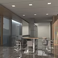 Modern Office Interior With Open Layout Sofas Wooden Partition Marble Floor And Ceiling Light Strips