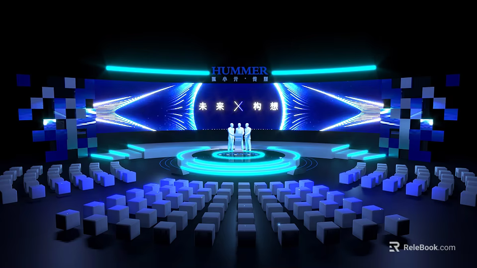 HUMMER Future Vision Event Stage With Round Platform And Blue Lighting 3d model