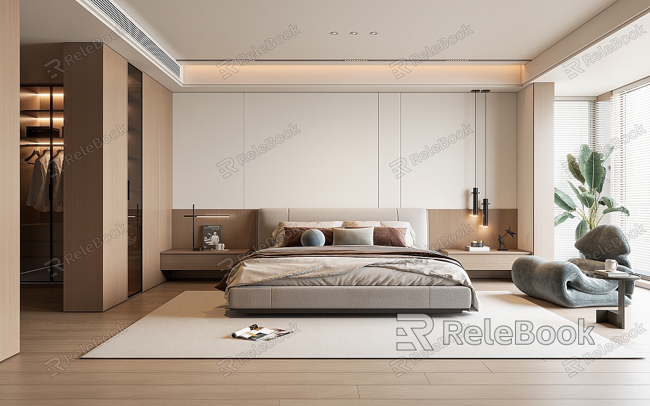 Modern Bedroom Double Bed Cloakroom Bedroom Background model