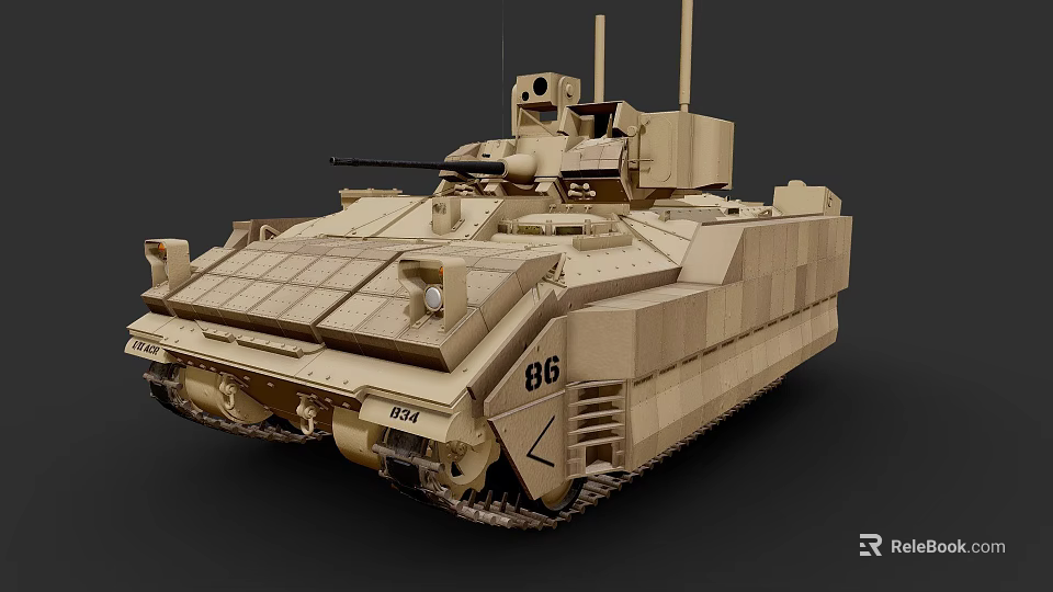 Sand Colored Military Armored Tank with Turret Cannon and Heavy Duty Tracks 3d model 