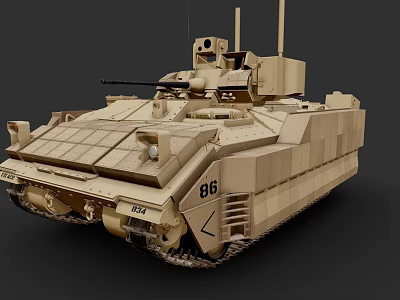 Sand Colored Military Armored Tank with Turret Cannon and Heavy Duty Tracks 3d model