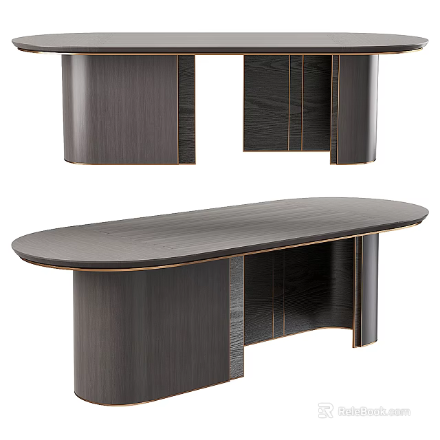 Modern Dark Wood Oval Dining Table With Sleek Design And Metal Accents 3d model 