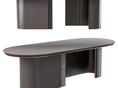 Modern Dark Wood Oval Dining Table With Sleek Design And Metal Accents 3d model