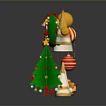 Christmas Household Decorations With Red Gold Baubles White Yellow Cones Wreath And Small Tree