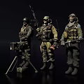 Detailed Game And Movie Military Characters With Tactical Gear Helmets Weapons And Tripod Equipment
