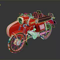 Red Vintage Motorcycle with Black Seat and Silver Engine Parts on Dark Background with Reflection