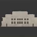 Beige Architectural Building Model With Courtyard Glass Roof And Stone Columns Design