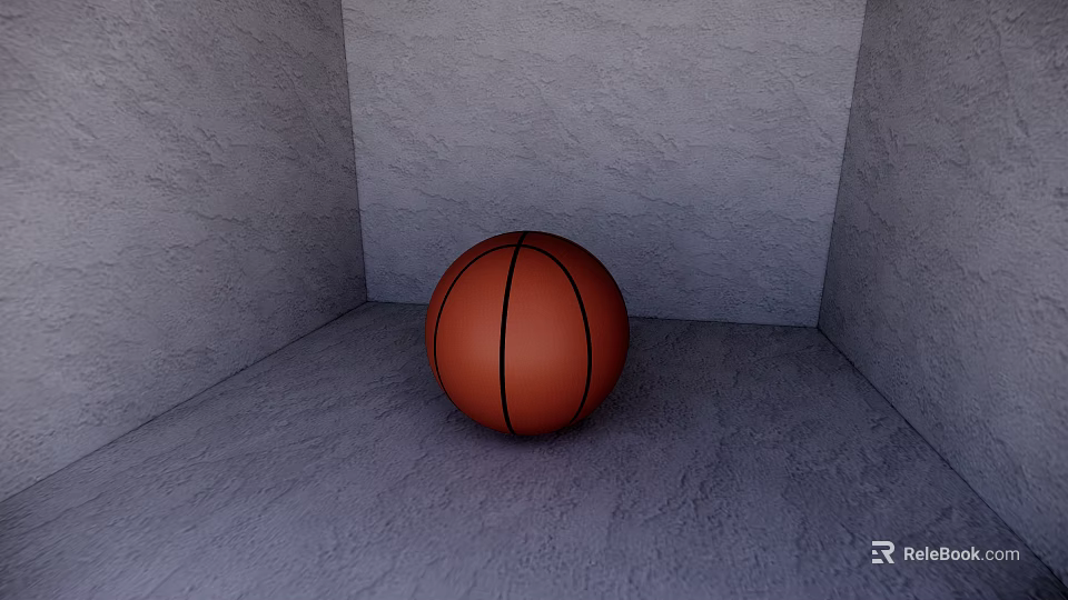 Orange Basketball With Black Stripes As Sports Equipment Placed In Gray Indoor Corner 3d model 
