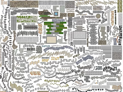 Modern Garden Path Paving Options With Various Brick And Stone Patterns 3d model