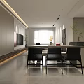 Modern Open Concept Dining and Living Room Interior With Island Counter And Bar Stools