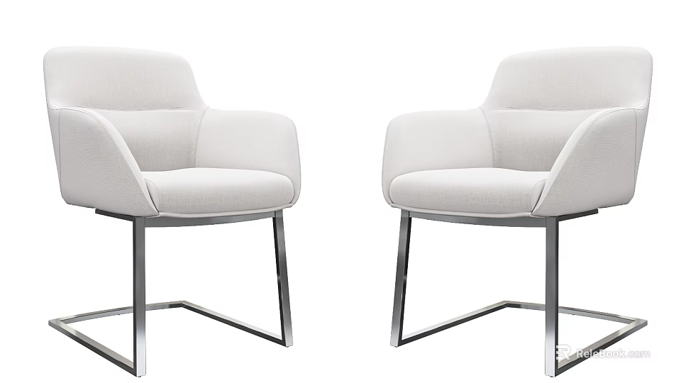 Two Modern White Leisure Chairs with Sturdy Metal Frame and Contemporary Design 3d model 