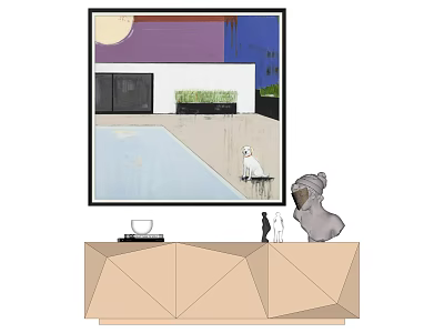 Stylish Interior With Geometric Cabinet Artwork Dog And Decor Items 3d model