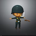 Cartoon Character In Green Helmet And Military Uniform Holding Gun Smoking Cigarette With Serious Expression
