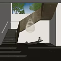 Modern Black Staircase With Waterdrop Pendant Light White Walls And Polished Floor Design