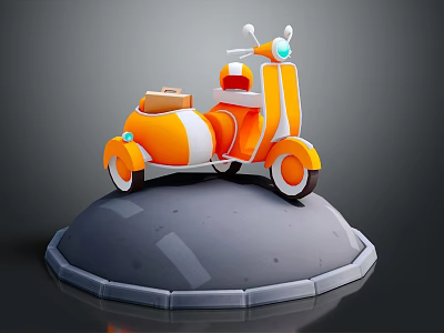 Orange Electric Toy Scooter with Sidecar Cute Design for Kids Play 3d model