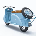 Light Blue Vintage Motorcycle With Orange Seat And Side Spare Tire