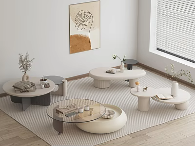 Coffee Table Cream Style Coffee Table Decoration Hanging Picture Carpet Vase Floral Shutters Fruit Plate 3d model