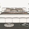 Soft Beige Double Bed With Pillows Throw Blanket Nightstands Pendant Lights Rug Cushion And Magazine