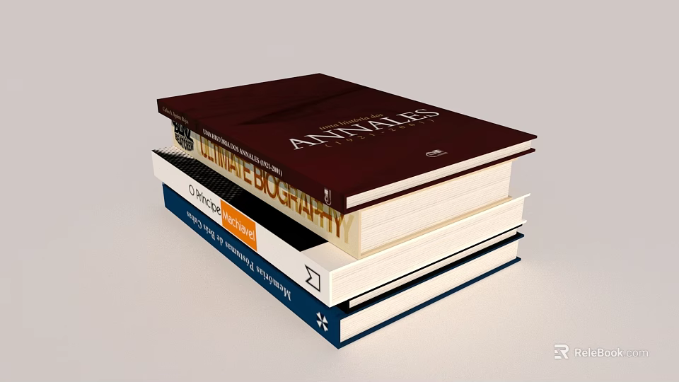 Stack Of Various Books Including Biography Literary Works With Dark Covers And Pages 3d model 