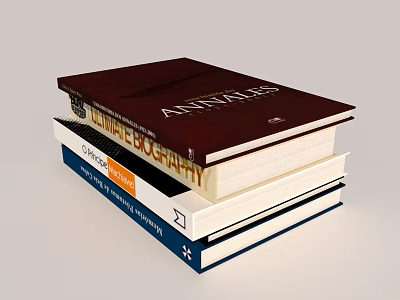 Stack Of Various Books Including Biography Literary Works With Dark Covers And Pages 3d model