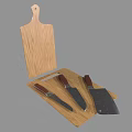 Cooking Tools Wooden Cutting Board With Three Kitchen Knives Red Handles