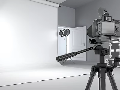 Professional Photography Studio Setup With Camera On Tripod And Lighting Equipment 3d model