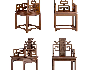 Traditional Chinese Style Wooden Armchairs With Intricate Carved Patterns And Classic Design 3d model