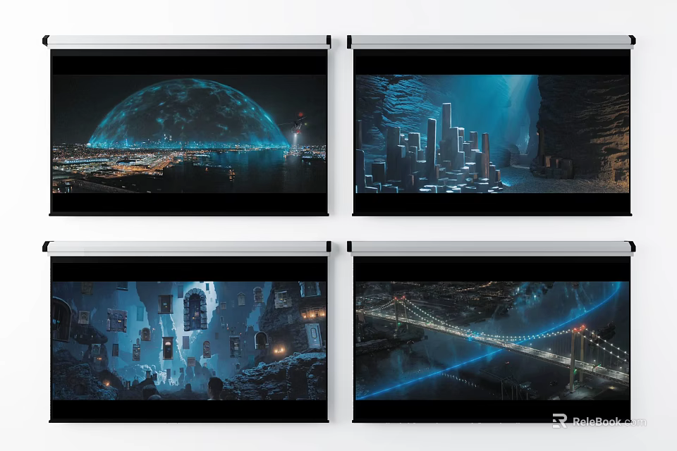 Projection Monitoring Displaying Urban Landscapes Architecture Night Scenes And Bridge Views 3d model 
