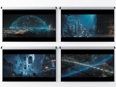Projection Monitoring Displaying Urban Landscapes Architecture Night Scenes And Bridge Views 3d model