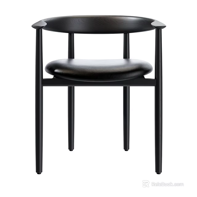 Modern Leisure Chair With Black Metal Frame And Leather Cushion Seat 3d model 