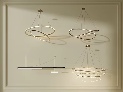Modern Pendant Lights with Various Contemporary Shapes Hanging on Beige Wall for Interior Decor 3d model