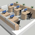 Modern Office Workspace Layout With Multiple Desks Computer Monitors Dividers Green Plants And Black Chairs