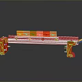 Orange And Silver Mechanical Device With Long Metal Bar Structure And Orange Components