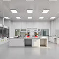 Modern Laboratory Interior Design With Workbenches Cabinets And Fume Hoods