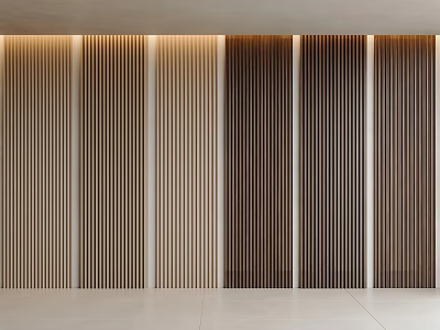 Modern Accent Wall Featuring Vertical Slats In Wooden And Neutral Tones For Contemporary Interior Spaces 3d model