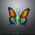 Vibrant Colorful Butterfly Featuring Multicolored Wings and Green Body on Dark Background