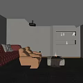 Modern Home Theater Interior Design With Comfortable Sofas Large Screen Wall Lights And Shelves 3d model