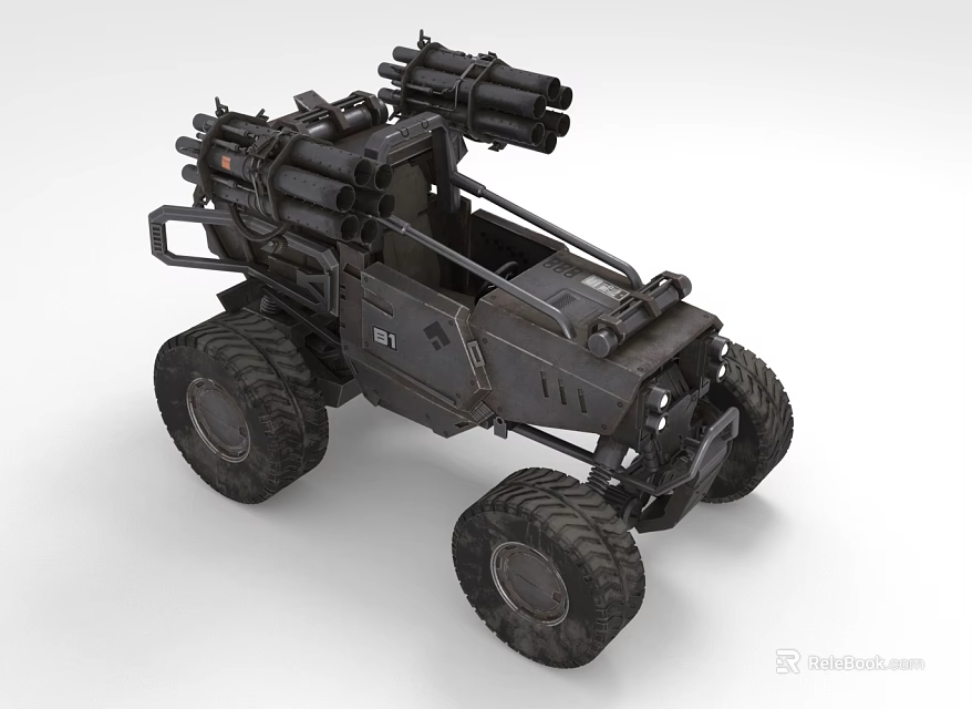 Rugged Off Road Vehicle With Multiple Cannons Large Tires And Metal Frame 3d model 