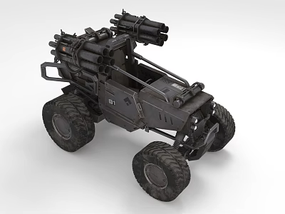 Rugged Off Road Vehicle With Multiple Cannons Large Tires And Metal Frame 3d model