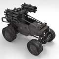 Rugged Off Road Vehicle With Multiple Cannons Large Tires And Metal Frame