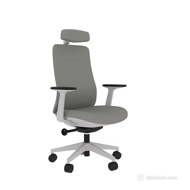 Gray Office Chair With High Backrest Armrests Swivel Wheels And Adjustable Features 3d model 
