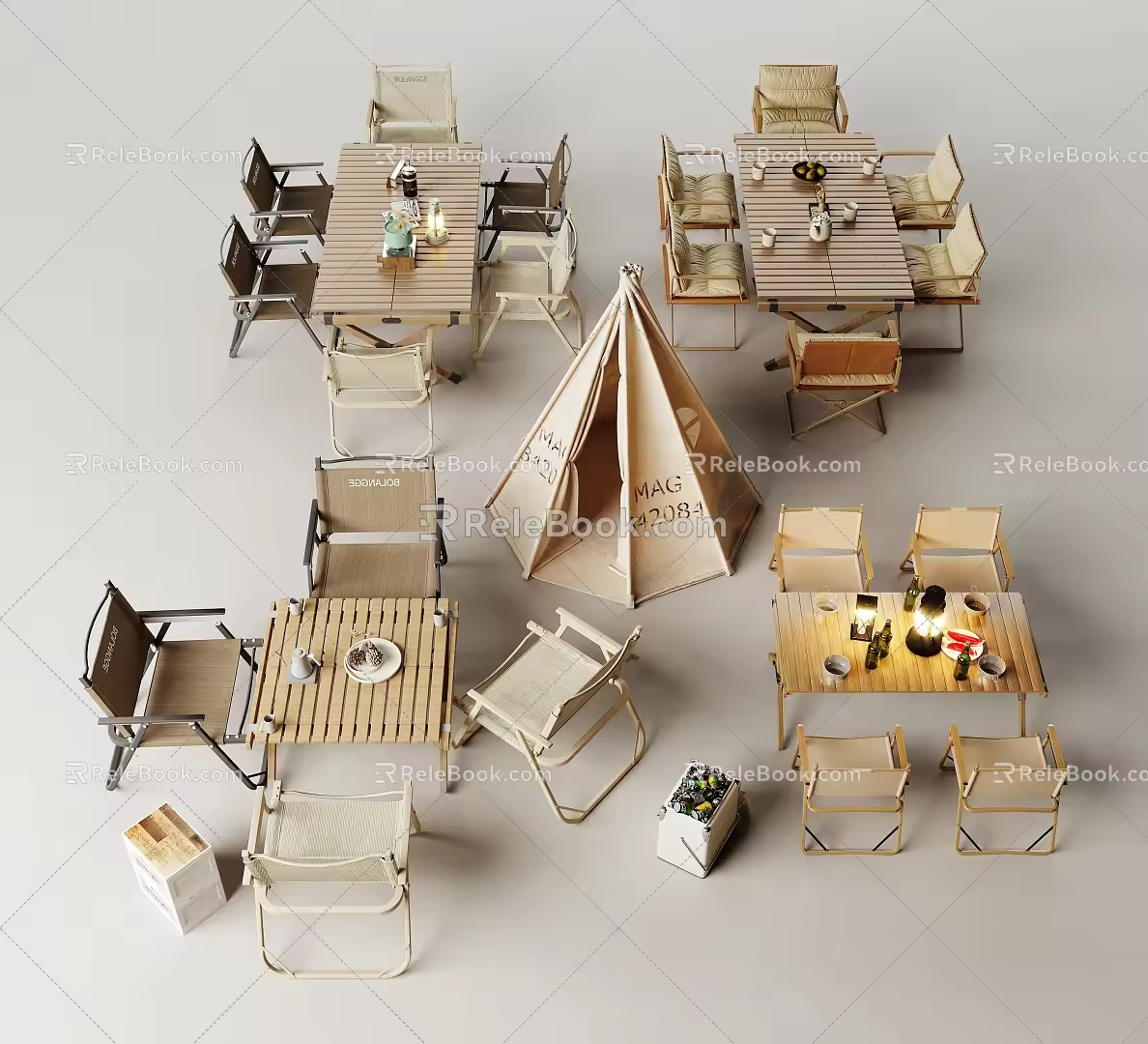 Modern Outdoor Table and Chair Combination Camping Equipment Tent Folding Chair Folding Table Simple Table and Chair 3d model