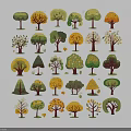 Floral Art Installation with Various Tree Illustrations and Colorful Leaves as Decorative Patterns