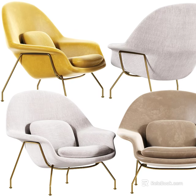 Modern Single Sofa Collection With Yellow Light Gray Beige Brown Tones And Metallic Legs Design 3d model 