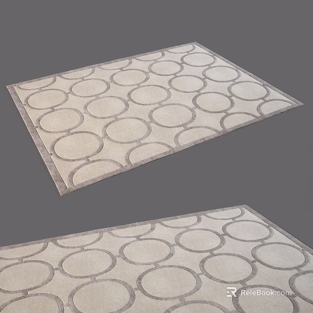 Square Rug Featuring Circular Patterns In Beige And Gray For Modern Living Room Decor 3d model 